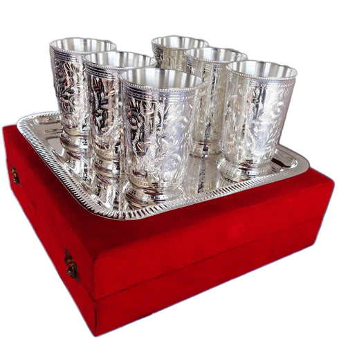 Brass 6 Glass set with tray 1.66kg